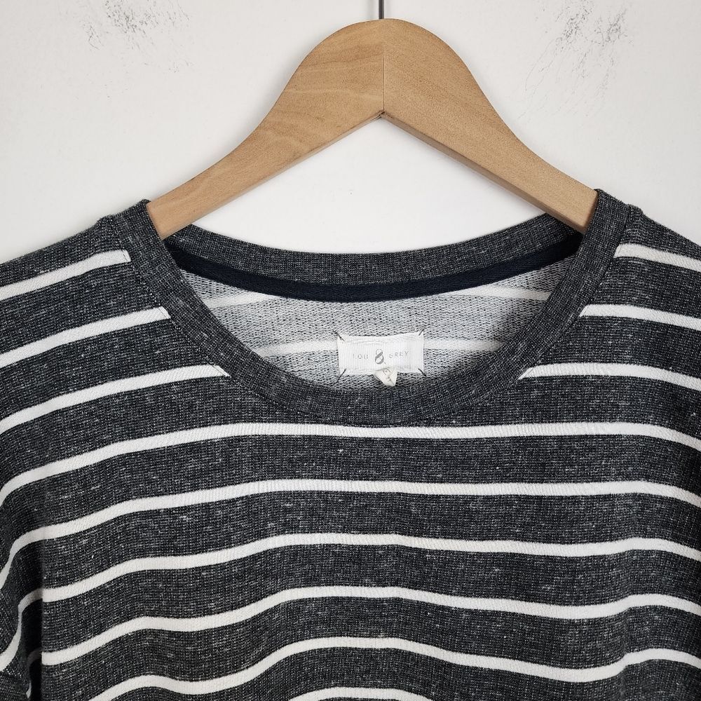 Lou & Grey Striped Side Zip Long Sleeve Top Grey White Cotton Blend Size M - Picture 5 of 12